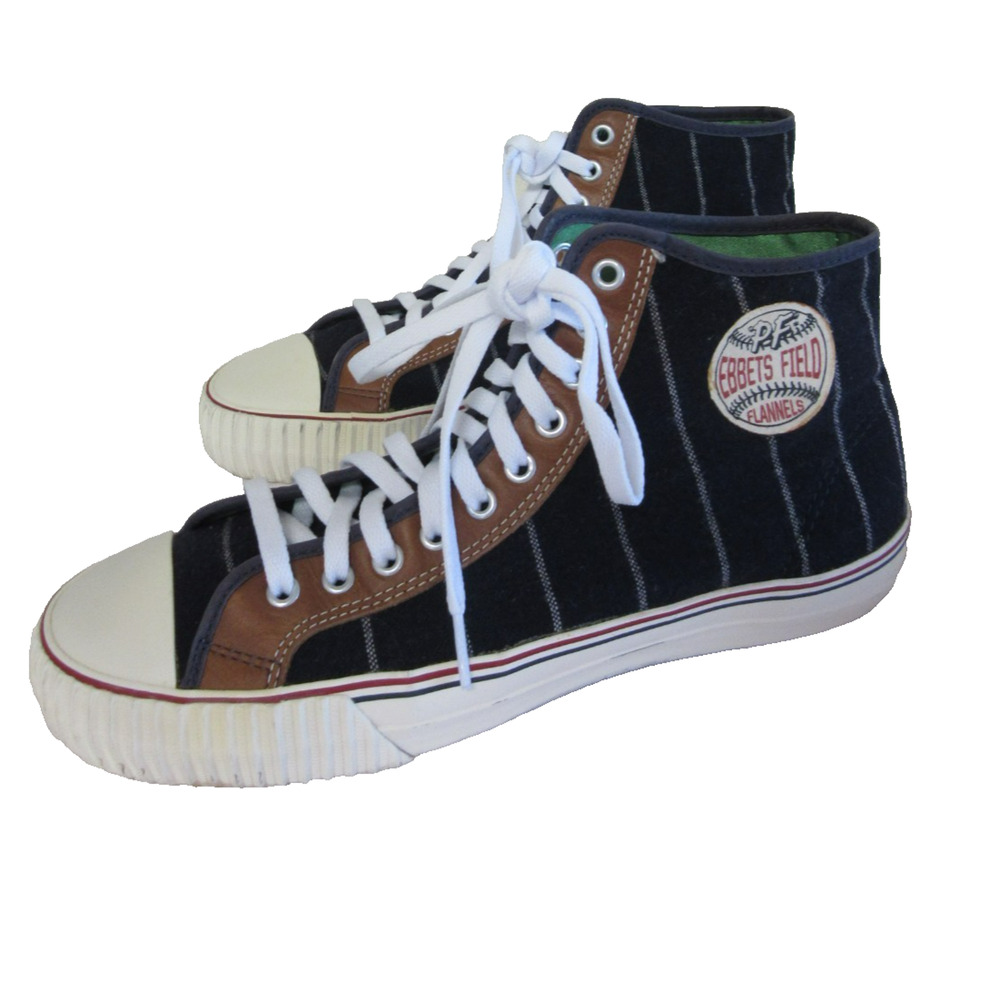 PF Flyers Ebbets Field Navy Blue Pinstripe Flannel 11 Retro High Top Sneakers